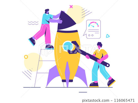 Business Boost Vector Illustration with a Digital Marketing Rocket, Company Career Success in Development and Profit Increase on a Flat Background 116065471