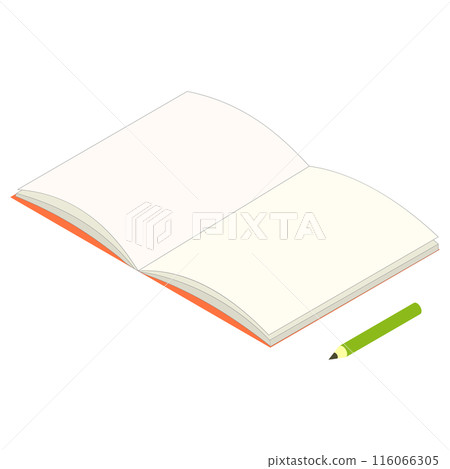 打開筆記本和鉛筆等距的插圖 打開筆記本和鉛筆等距的插圖 116066305