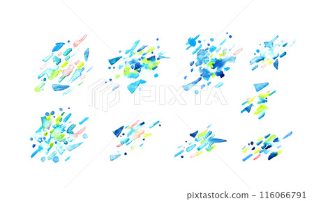 水彩。帶有水彩觸感的幾何向量插圖。抽象圖像水彩背景。夏季淺藍色水彩背景。 116066791