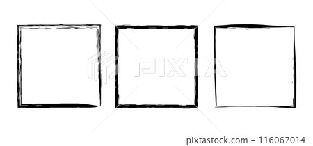Grunge square frame set. Different paint brush border collection. Black chalk or ink rectangular uneven stroke design elements for banner, poster, flyer, brochure, cover. Vector carde Grunge square frame set. Different paint brush border collection. Black chalk or ink rectangular uneven stroke design elements for banner, poster, flyer, brochure, cover. Vector carde 116067014
