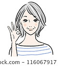 Middle-aged woman giving an OK sign 116067917