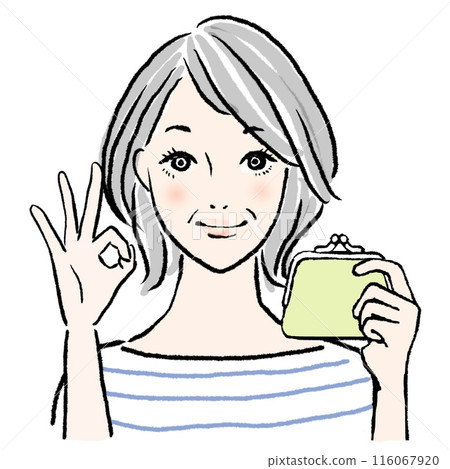 Senior woman holding a wallet, upper body Senior woman holding a wallet, upper body 116067920