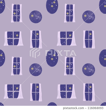 帶有星星的窗戶的無縫圖案插圖 帶有星星的窗戶的無縫圖案插圖 116068093