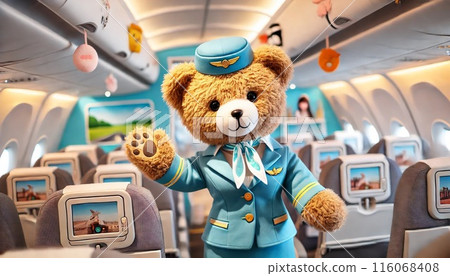 可愛的熊女孩穿著制服,微笑著歡迎顧客 可愛的熊女孩穿著制服,微笑著歡迎顧客 116068408