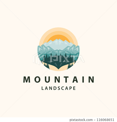 Landscape logo nature adventure design mountain and river luxury vector illustration Landscape logo nature adventure design mountain and river luxury vector illustration 116068651