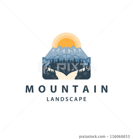 Landscape logo nature adventure design mountain and river luxury vector illustration Landscape logo nature adventure design mountain and river luxury vector illustration 116068653