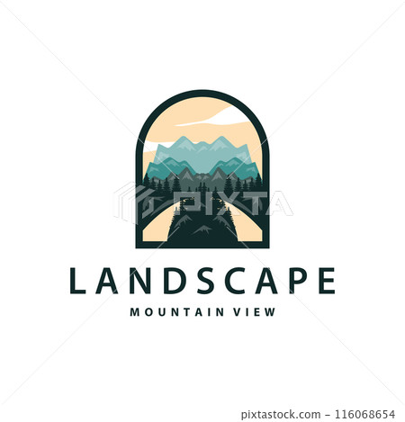 Landscape logo nature adventure design mountain and river luxury vector illustration Landscape logo nature adventure design mountain and river luxury vector illustration 116068654