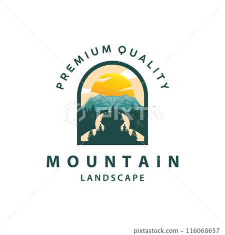 Landscape logo nature adventure design mountain and river luxury vector illustration 116068657
