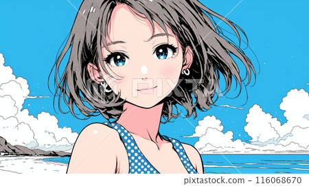 藍天、藍海、雷雨雲和穿著比基尼的女人 藍天、藍海、雷雨雲和穿著比基尼的女人 116068670