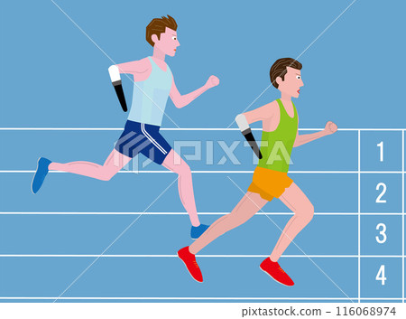 This is an illustration of a disabled runner running using a prosthetic arm. 116068974