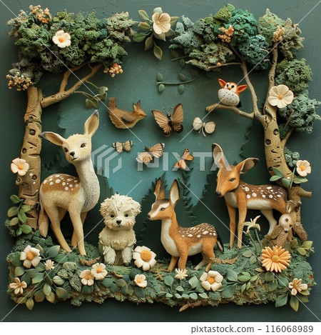 用黏土藝術製作的動物和森林#002 116068989
