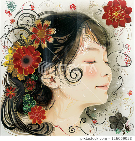 Beautiful kimono women's profile Beautiful kimono women's profile 116069038