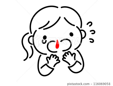 A girl is surprised and panicked by a nosebleed 116069058