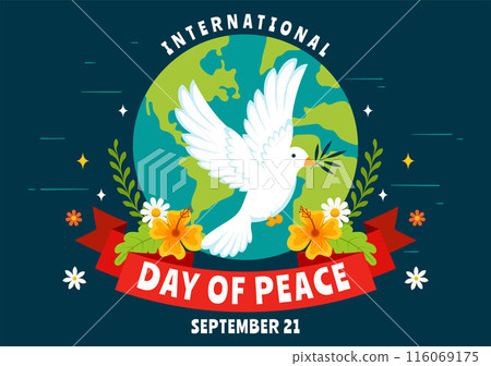 International Peace Day Vector Illustration with Hands, Pigeon, Globe, and Blue Sky to Promote Prosperity in the World in a Flat Cartoon Background 116069175