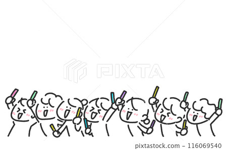 People enthusiastically getting excited at a concert Penlight Men and women Young Cheers Upper body Simple line drawing illustration People enthusiastically getting excited at a concert Penlight Men and women Young Cheers Upper body Simple line drawing illustration 116069540