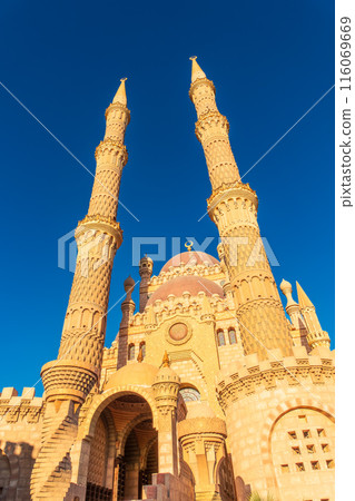 Beautiful Al Mustafa Mosque in Old Town of Sharm El Sheikh in Egypt, at sunset Beautiful Al Mustafa Mosque in Old Town of Sharm El Sheikh in Egypt, at sunset 116069669