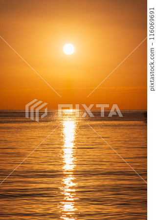Beautiful red and orange sunrise over the sea. 116069691