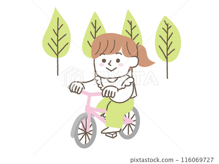 Illustration of a woman riding a bicycle 116069727
