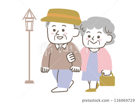 一對年長夫婦手挽著手走路的插圖 116069729