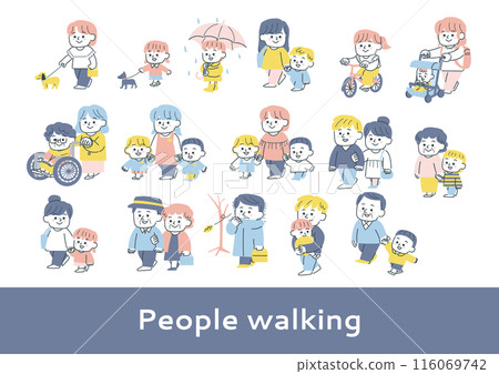 人們在外面散步的插圖集 116069742