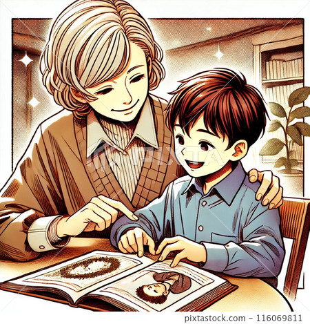 一位與孩子們相處融洽的老太太 一位與孩子們相處融洽的老太太 116069811