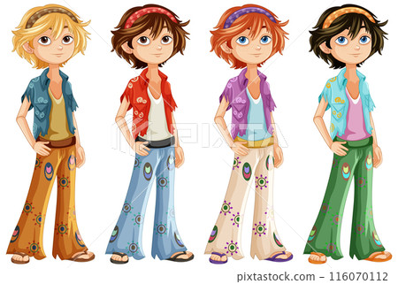 Colorful Hippy Boys Vector Illustration 116070112
