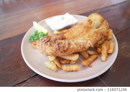 fish and chip or fried fish with French fries fish and chip or fried fish with French fries 116071286