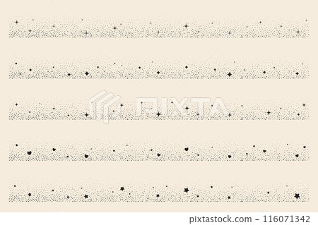 Magic decorative border with celestial stars and hearts. Vector shiny minimal frames with sparks. Abstract simple cosmic patterns set 116071342
