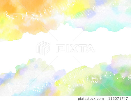 Watercolor-style abstract with musical notes and autumn leaves (generated by AI) 116071747