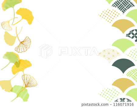 水彩風格銀杏與日本圖案框架圖 水彩風格銀杏與日本圖案框架圖 116071916