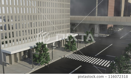 A city street with a large building in the background 116072318