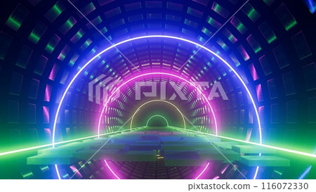 3d illustration colorful round neon portal road at night 3d illustration colorful round neon portal road at night 116072330
