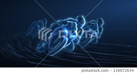 Fast motorcyclist on a blue background. Motorcycle race, Moto GP 116072634