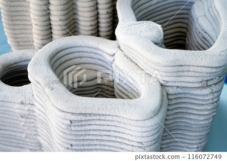 3D Printing coral houses. Green solution promotes coral reef restoration with innovative 3D printing technology. Green technology with eco-friendly additive manufacturing for sustainable development. 116072749