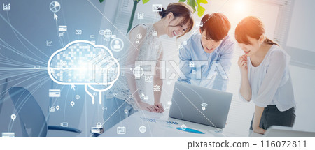 Business people in a meeting and AI/artificial intelligence Business people in a meeting and AI/artificial intelligence 116072811