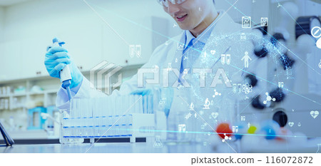 Researchers conducting experiments and medical technology Researchers conducting experiments and medical technology 116072872