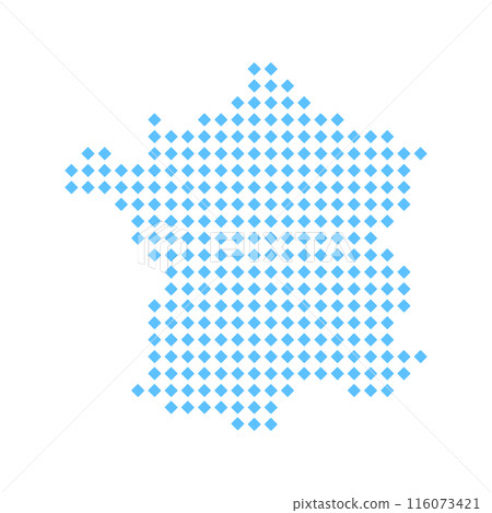 簡約時尚的法國地圖-淺藍色菱形繪製的變形輪廓圖 簡約時尚的法國地圖-淺藍色菱形繪製的變形輪廓圖 116073421