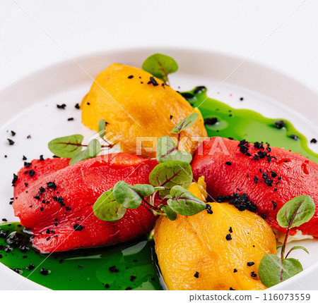 Gourmet roasted bell peppers with herbs and spices 116073559