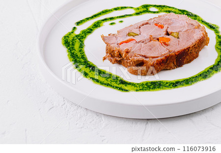 Gourmet roasted pork with herb sauce Gourmet roasted pork with herb sauce 116073916