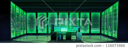 Data center interior with storage, control panel Data center interior with storage, control panel 116073980