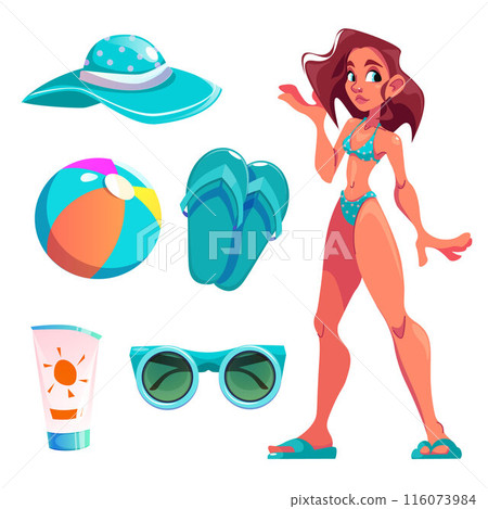 Young woman in glamour turquoise bikini swimsuit 116073984