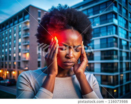 Woman suffering from headache. Ai generated 116073986