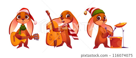 Christmas bunnies playing musical instruments 116074075