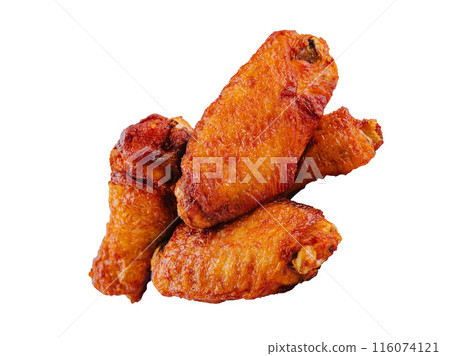 Crispy fried chicken wings isolated on white 116074121
