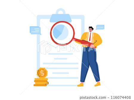 Business Audit Documents Vector Illustration with Charts, Accounting, Calculations, and Financial Report Analytics on a Flat Cartoon Background 116074408