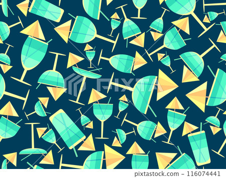 Glass with umbrella and straw seamless pattern. Multi-colored cocktail in a glass. Tropical striped cocktail in a glass with an umbrella and a straw. Design for banner and cover. Vector illustration Glass with umbrella and straw seamless pattern. Multi-colored cocktail in a glass. Tropical striped cocktail in a glass with an umbrella and a straw. Design for banner and cover. Vector illustration 116074441