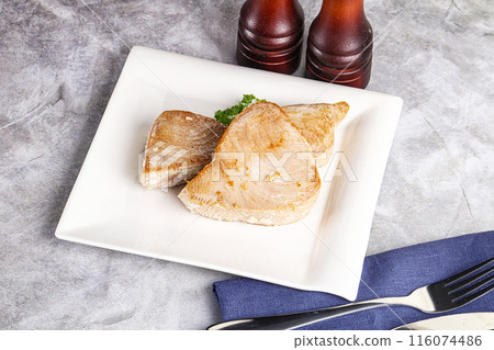 Roasted red tuna steak in the plate Roasted red tuna steak in the plate 116074486
