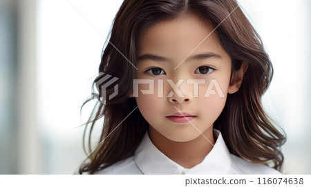 Portrait of a cute handsome happy Asian boy child with long hair and perfect skin, white background, banner. Portrait of a cute handsome happy Asian boy child with long hair and perfect skin, white background, banner. 116074638