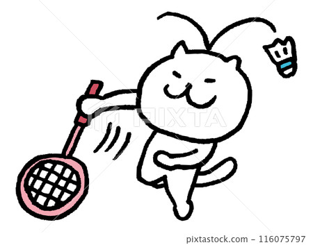 Character illustration of a cute cat playing badminton 116075797