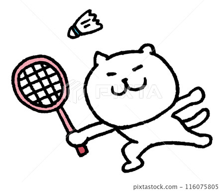 Character illustration of a cute cat playing badminton Character illustration of a cute cat playing badminton 116075805